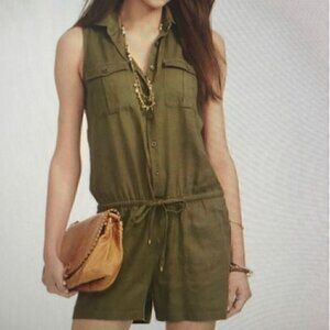 Ralph Lauren Army Green Linen Blend Shorts Romper Size 12 Petite